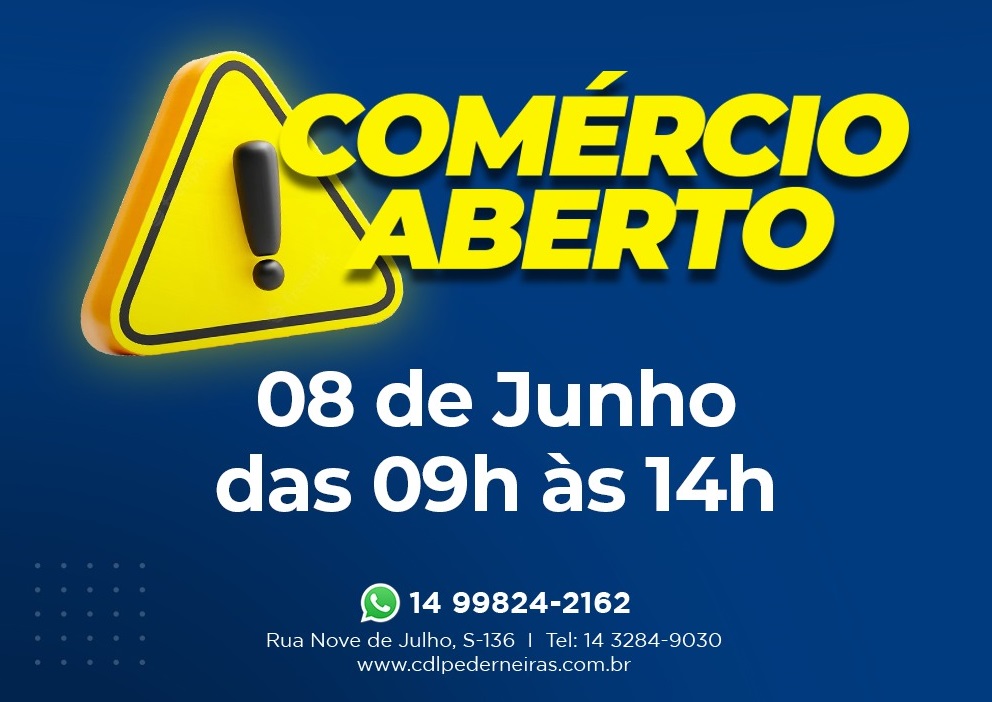 Comércio aberto neste feriado do dia 08 de Junho.