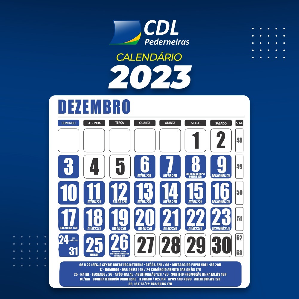 Confira o calendário para esse mês de Dezembro